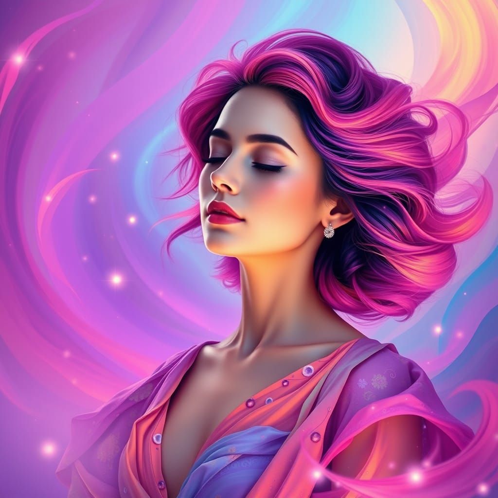 Ethereal Woman in Rainbow Aurora: Surreal Art