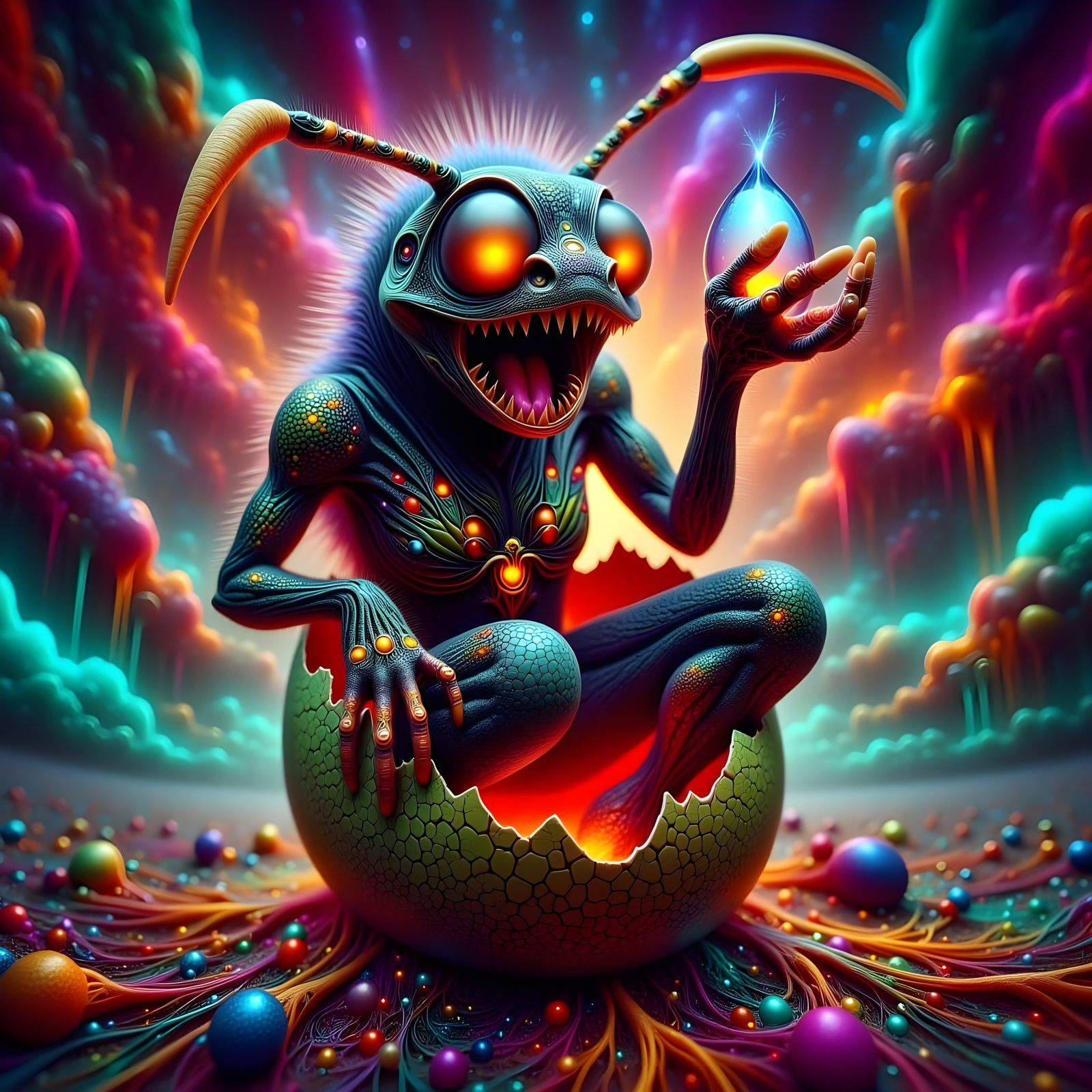 Muscular Fabric Ant with Floral Tattoos and Gold