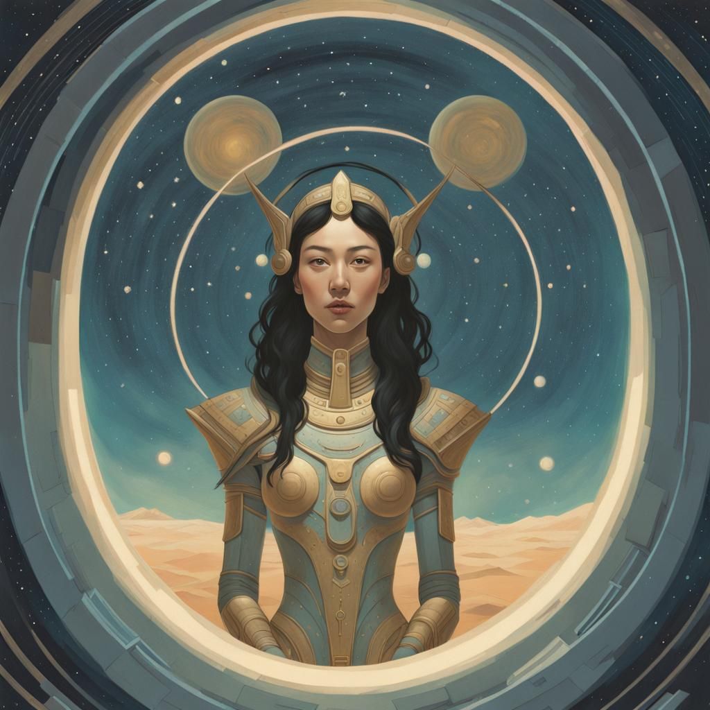 Kazakh Goddess in Starry Spaceship, Hsiao-Ron Cheng Style