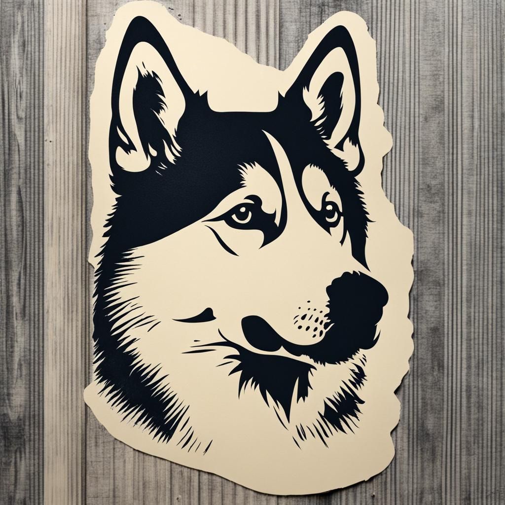 Siberian Husky Stencil Art on Paper