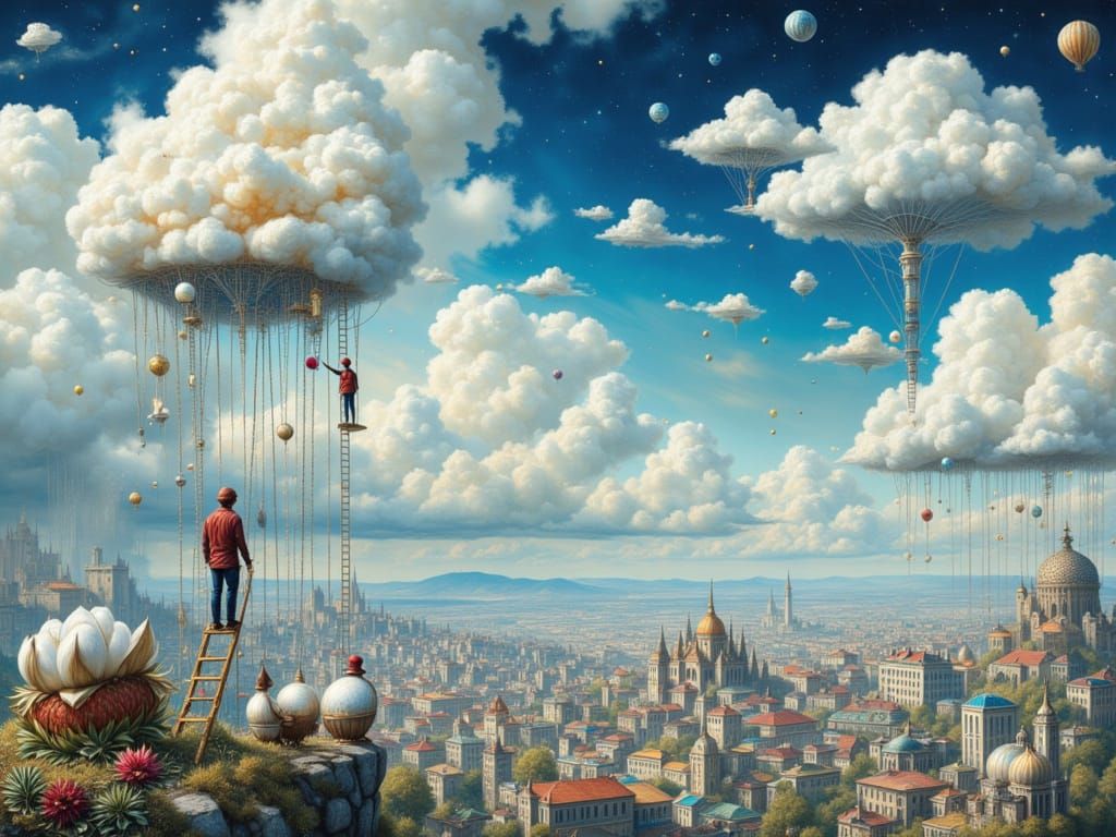 Cloud Weavers Hanging Ethereal Masterpieces Above a Colorful...