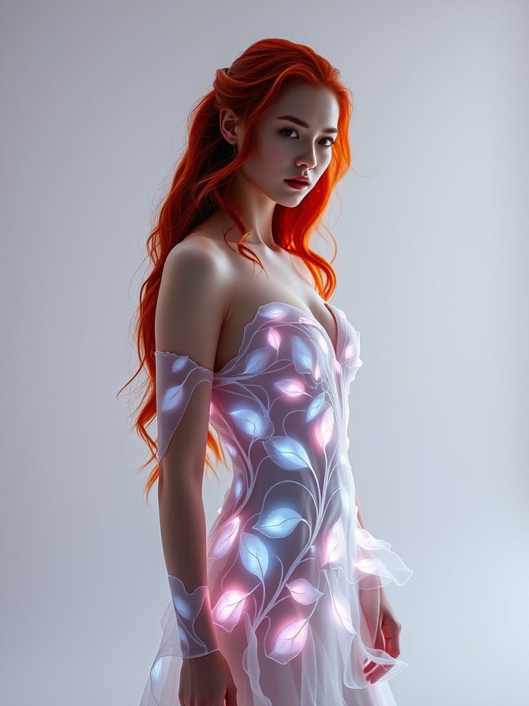 Surreal Goddess in Shimmering Bioluminescent Gown