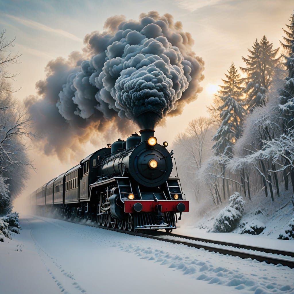 Classic Steam Train in a Winter Wonderland