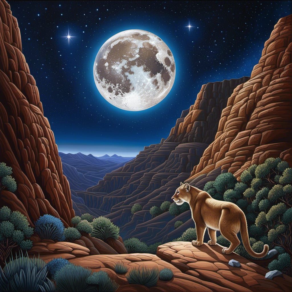 Mountain Lion in Moonlight