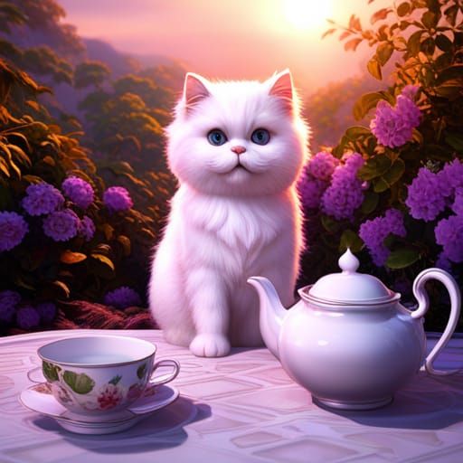 Persian Cat at Sunrise: Detailed Matte Painting