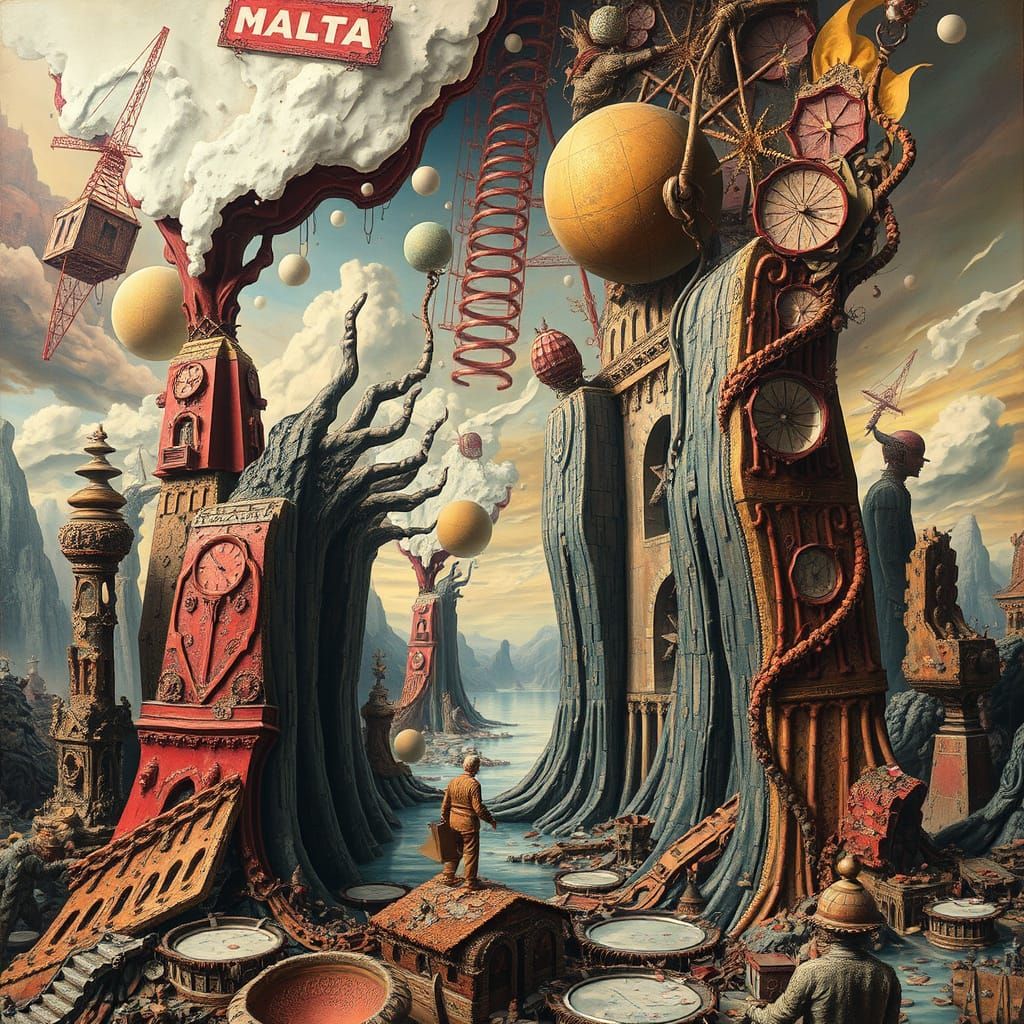 Surreal Abstract Landscape in Hyperrealistic Mixed Media