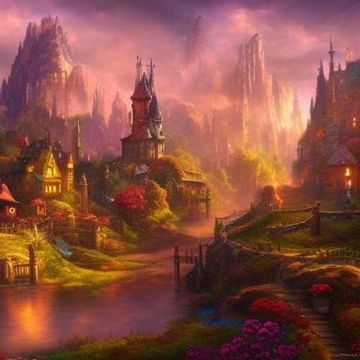 Fantastical Fairy Town in Detailed Matte Painting