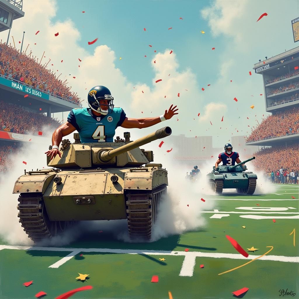 Jaguars Player Drives Tank into End Zone