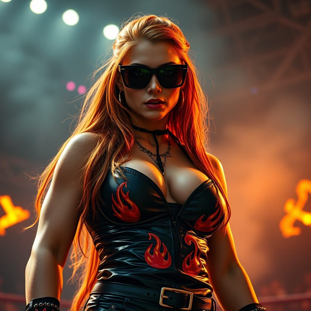 Defiant Wrestler in Smoky Arena, Heavy Metal Style