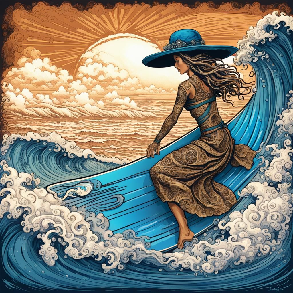 Steampunk Surfer Girl Flower Art in Hawaii