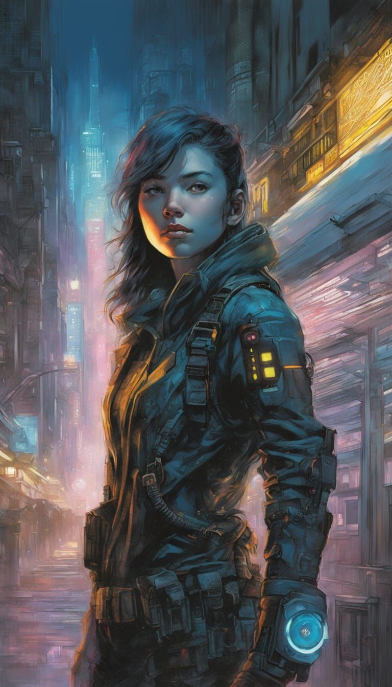 Glowing Cyberpunk Beauty in Soft Focus