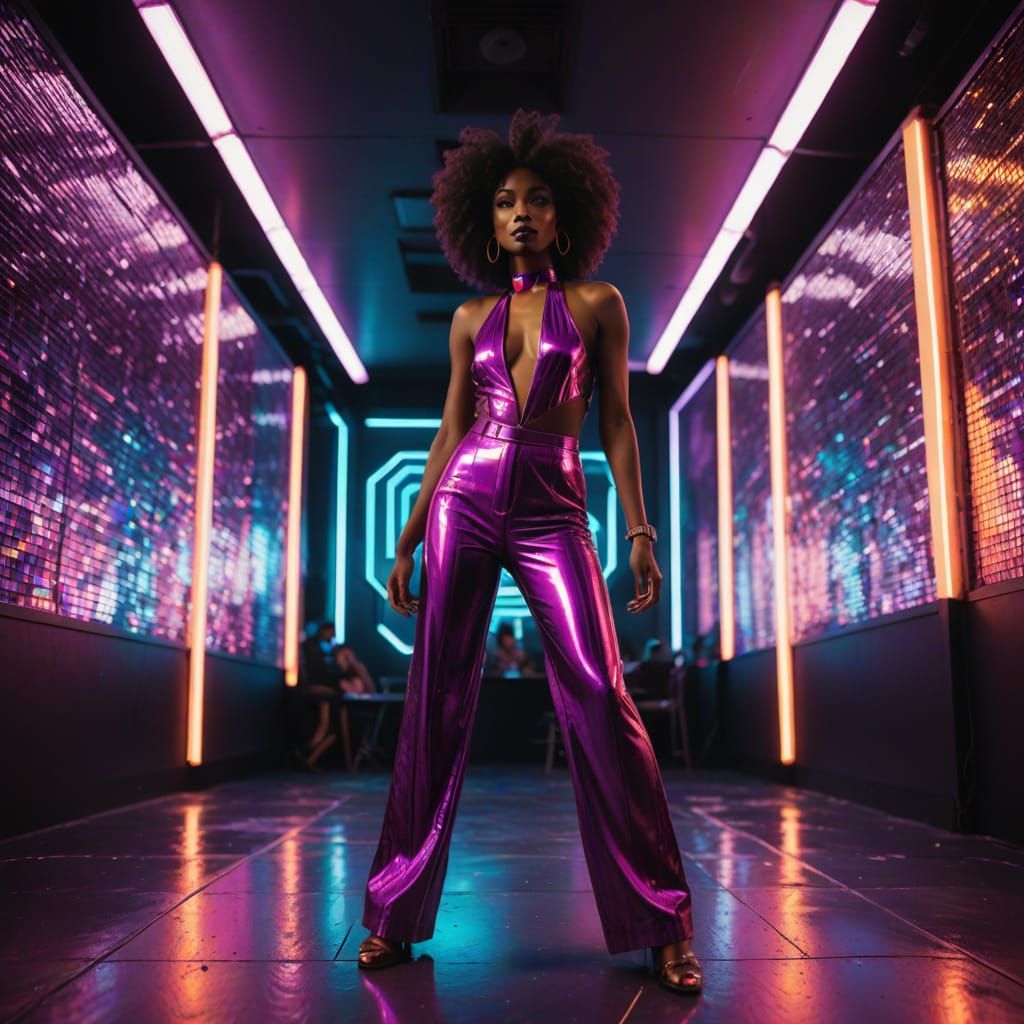 Electric Disco Goddess in Synthwave Style