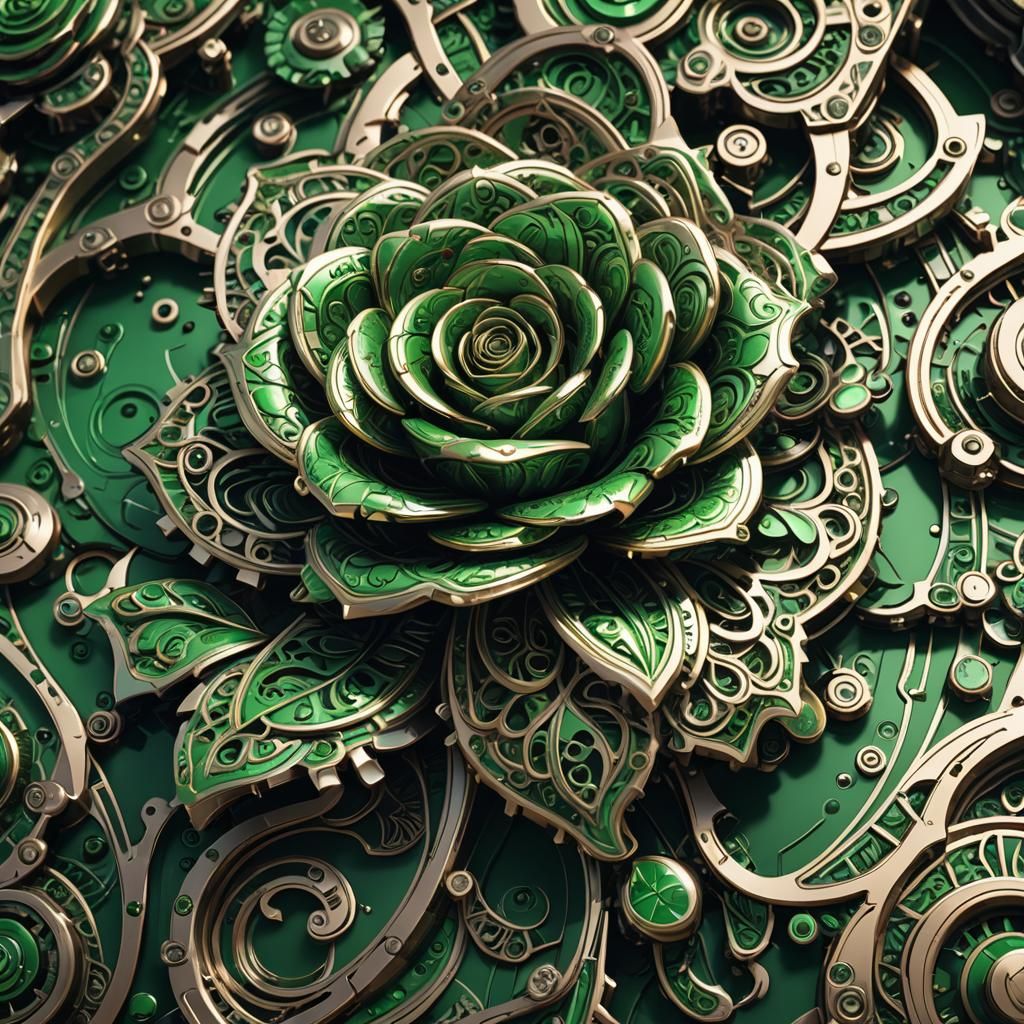 Futuristic Paisley Rose Mech in Polished Metal