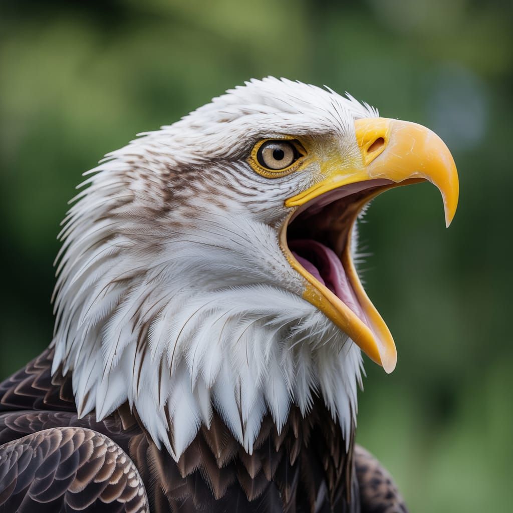 Facial photo of a yawning eagle.