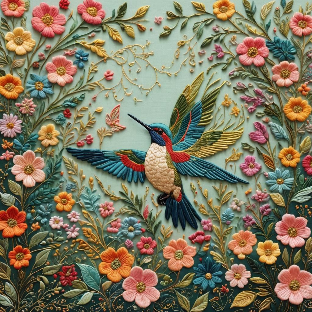 Mythical Bird Embroidery in Garden of Delights