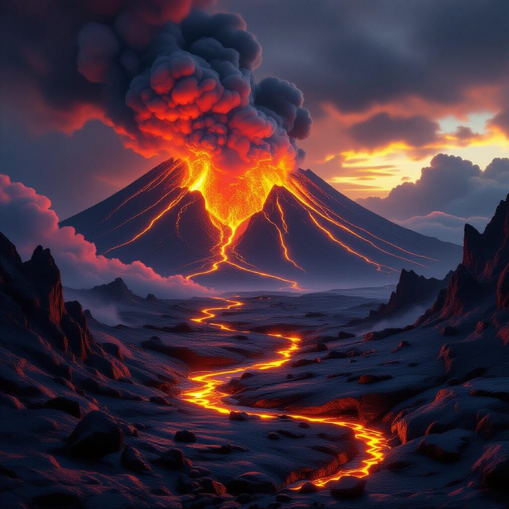 Majestic Volcanic Eruption in Hyperrealistic 3D