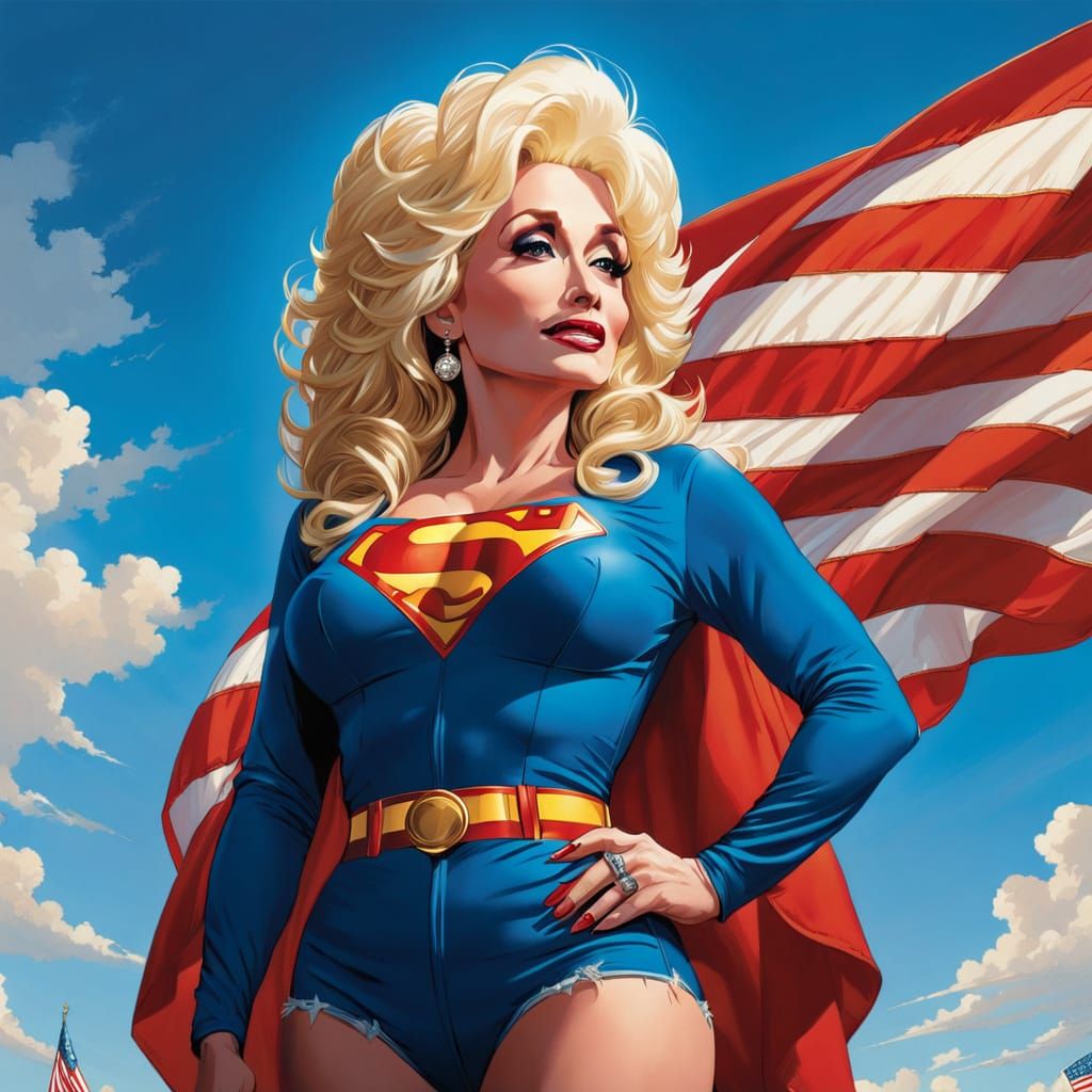 Dolly Parton as Superman in Comic Book Art Style