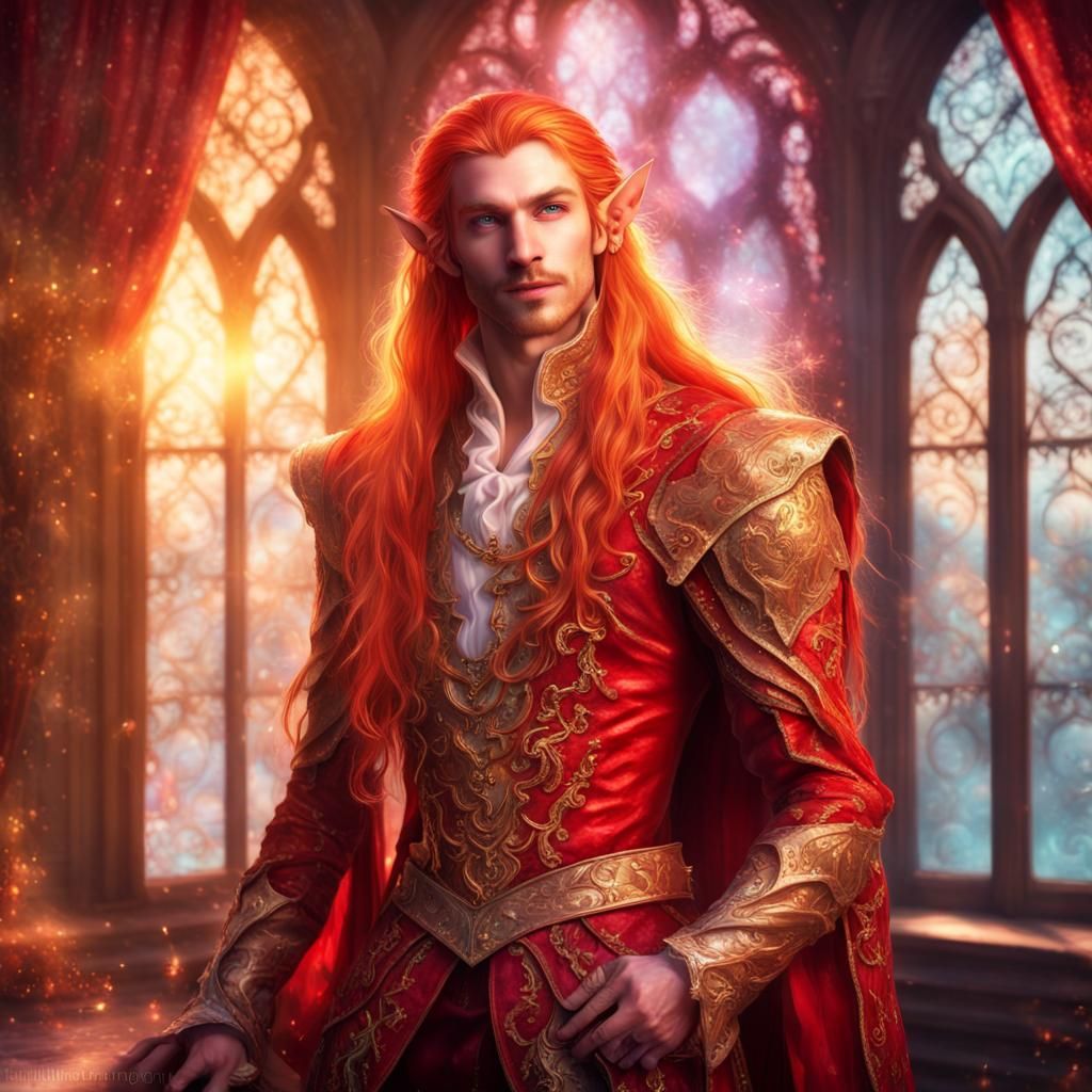 Handsome Elf in Rococo Outfit with Golden Eyes