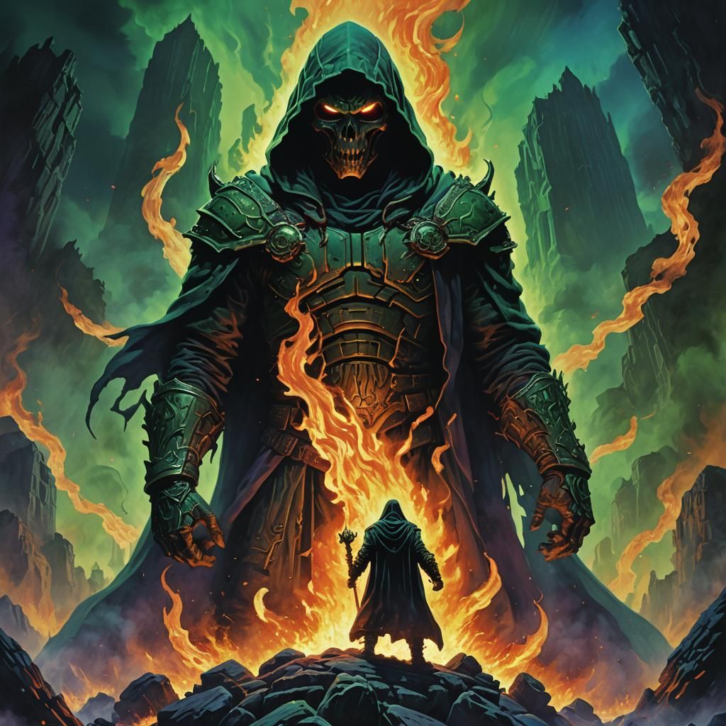 Cinematic Hooded Figure Poster in Dark Fantasy Style