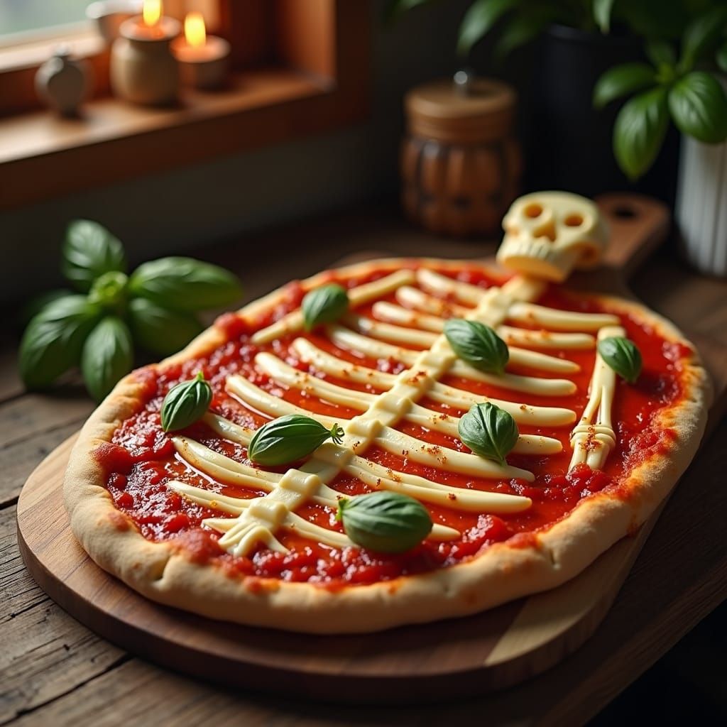 Spooky Skeleton Pizza in Rothko-Burton Style