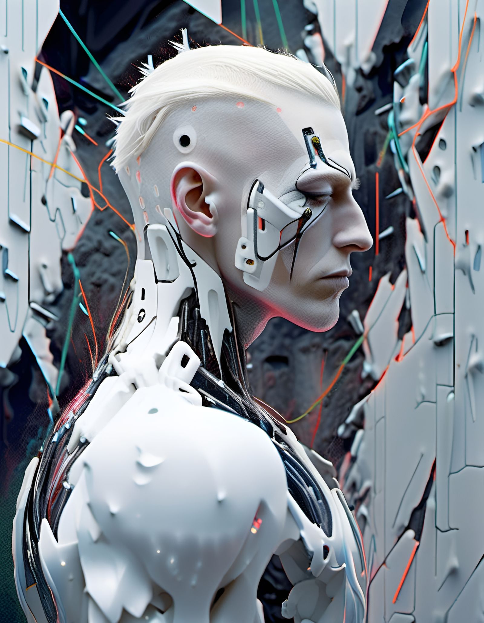 Detailed Android Cyborg Portrait in Cyberpunk Style