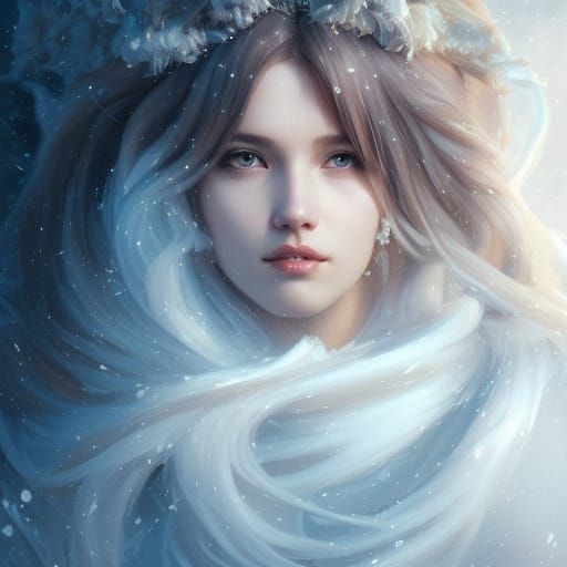 Winter Goddess Portrait in Hyperdetailed Style
