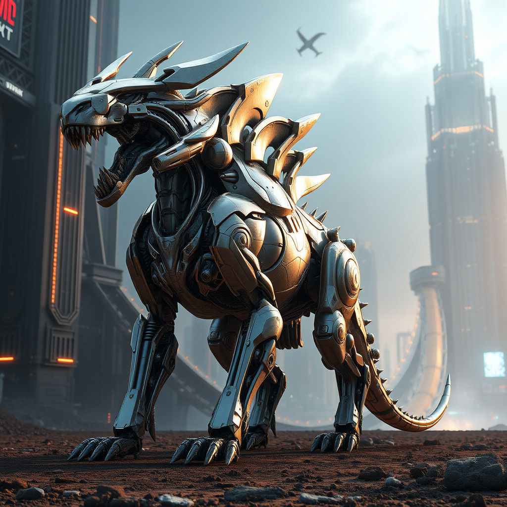 Majestic Mecha Dragon in Sci-Fi Cityscape