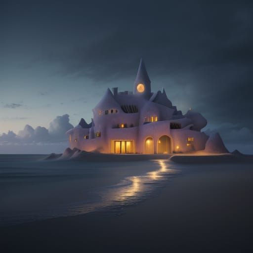 Ethereal Sand Villa Under Starry Night Sky
