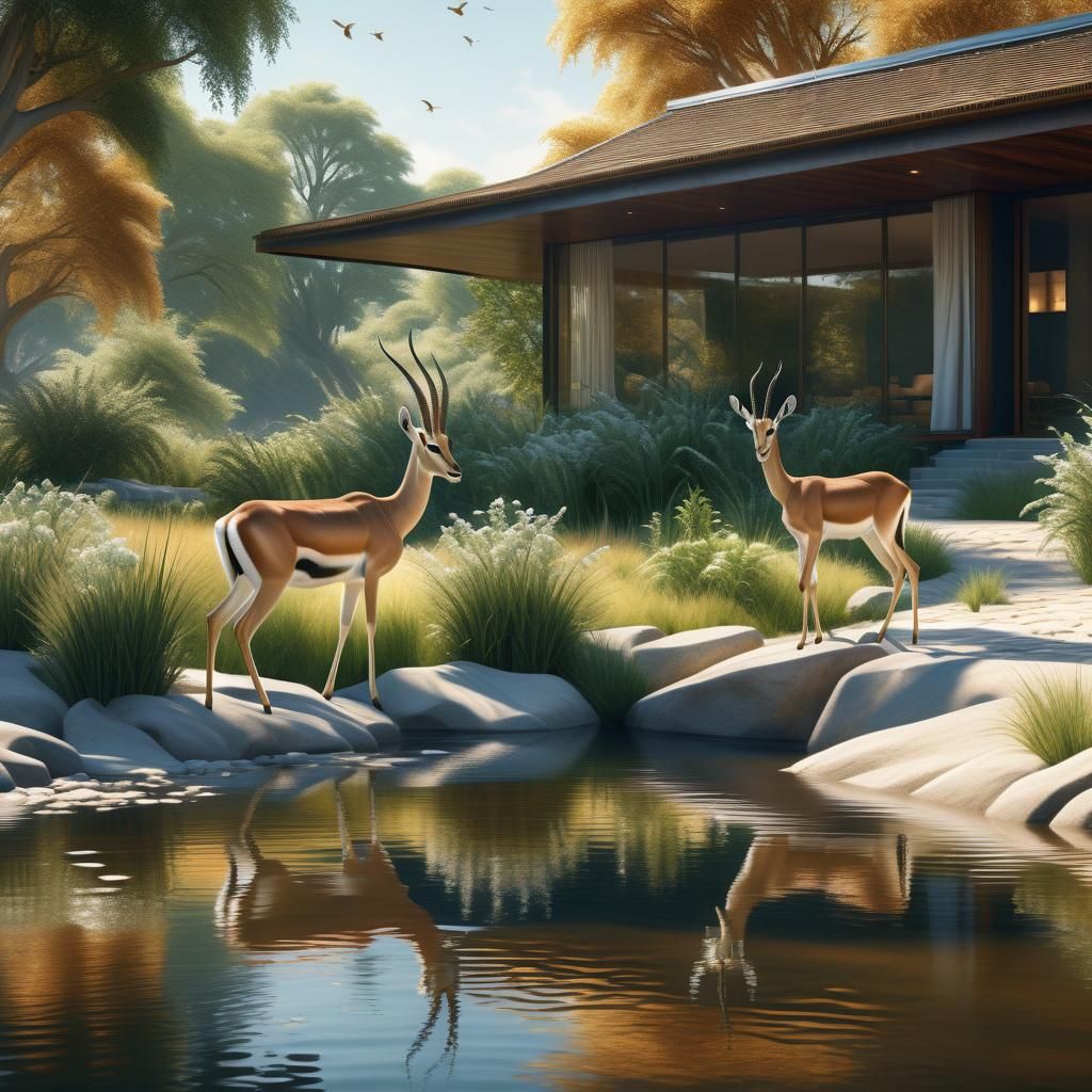 Elegant Gazelle and Fawn in Sunlit Wildlife Illustration