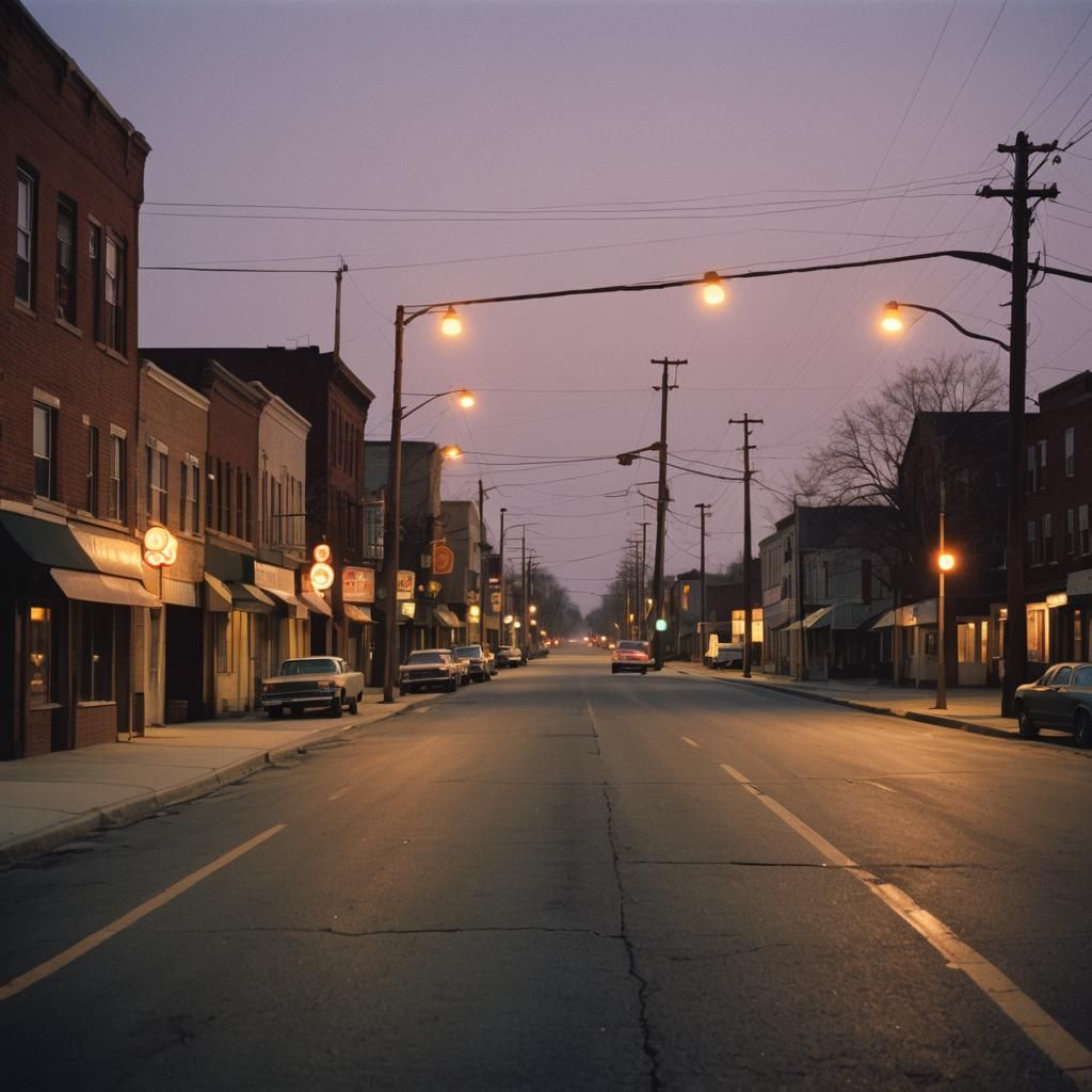 Empty Street at Dusk in Kodachrome Film Aesthetic