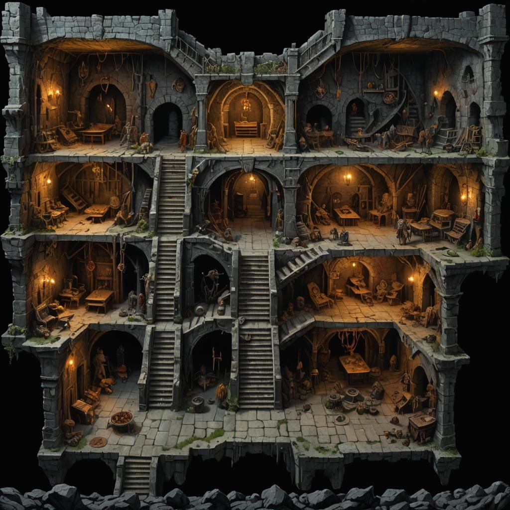 map of an underground medieval dungeon Gary Gygax Dave Arneson Goya Dore Giger