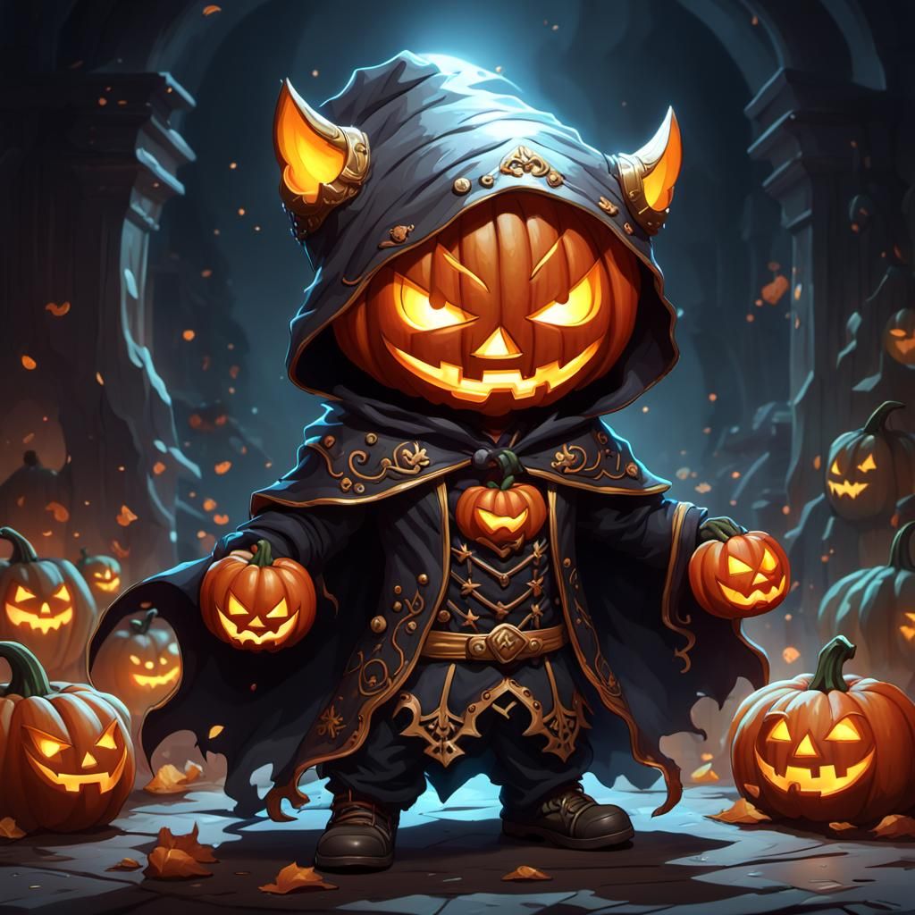 Chibi Jack O'Lantern Ghost Portrait in Detailed Digital Art