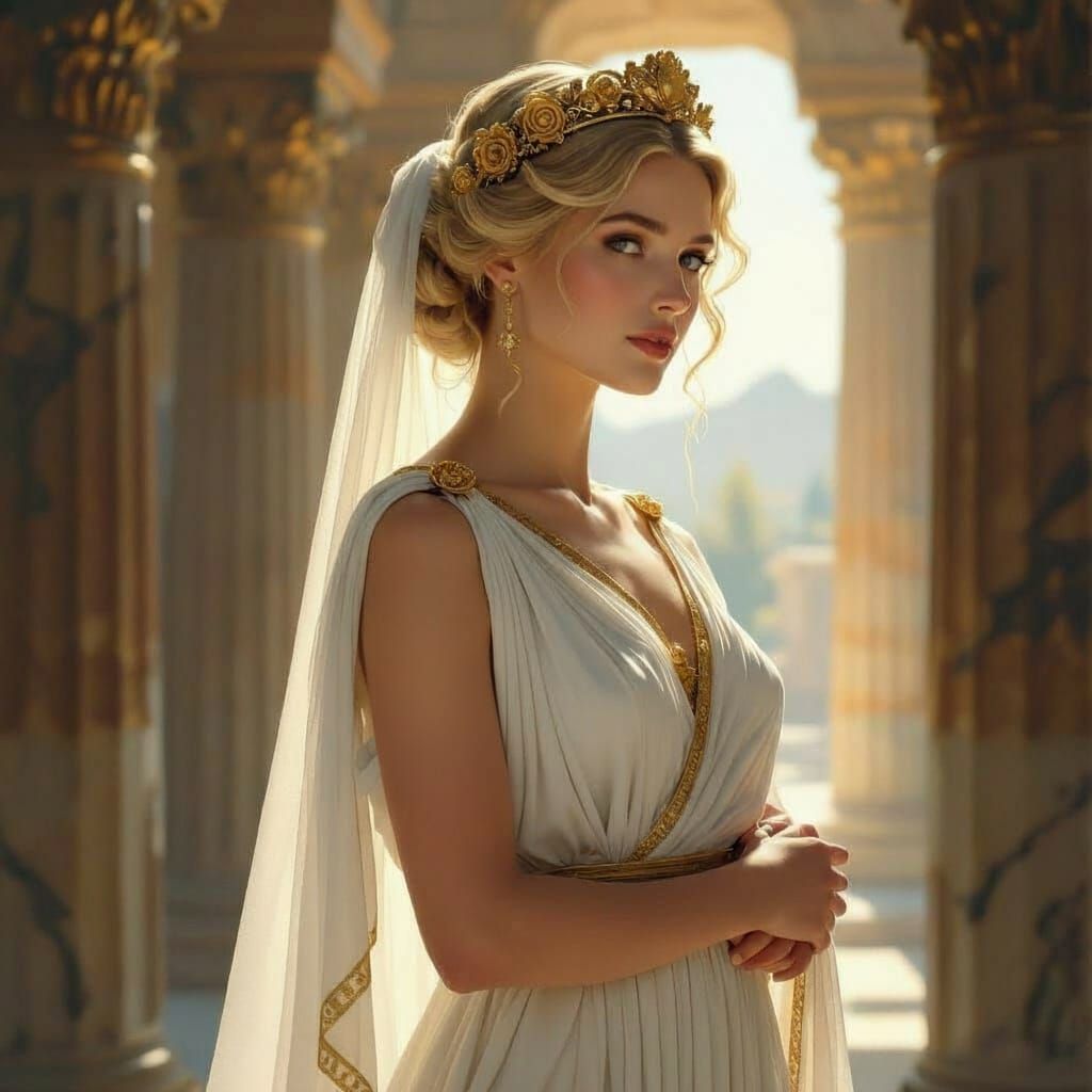 Polyhymnia: Pensive Greek Muse in Ancient Temple