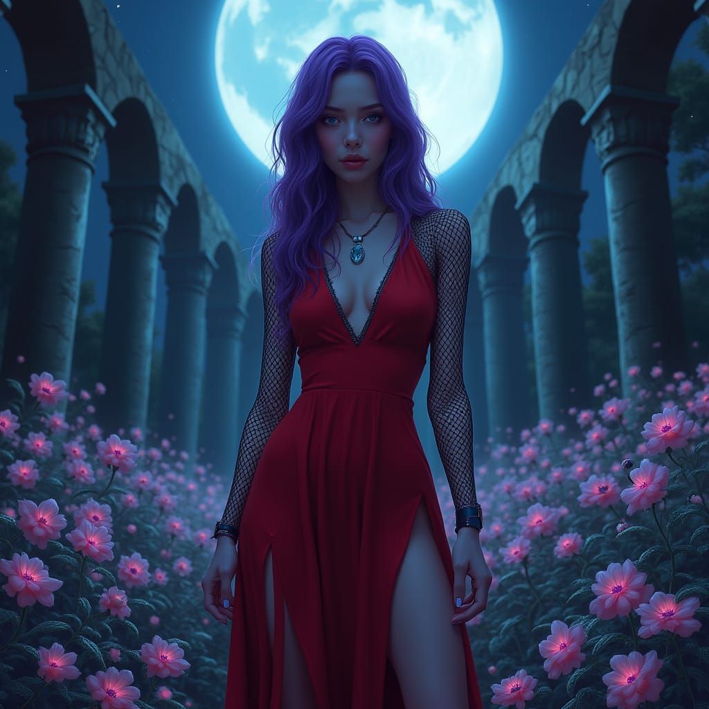 Moonlit Garden: Gothic Elegance in Digital Painting