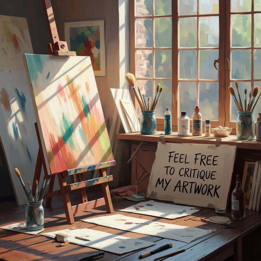 Warmly Lit Artist's Studio with Expressive Painting