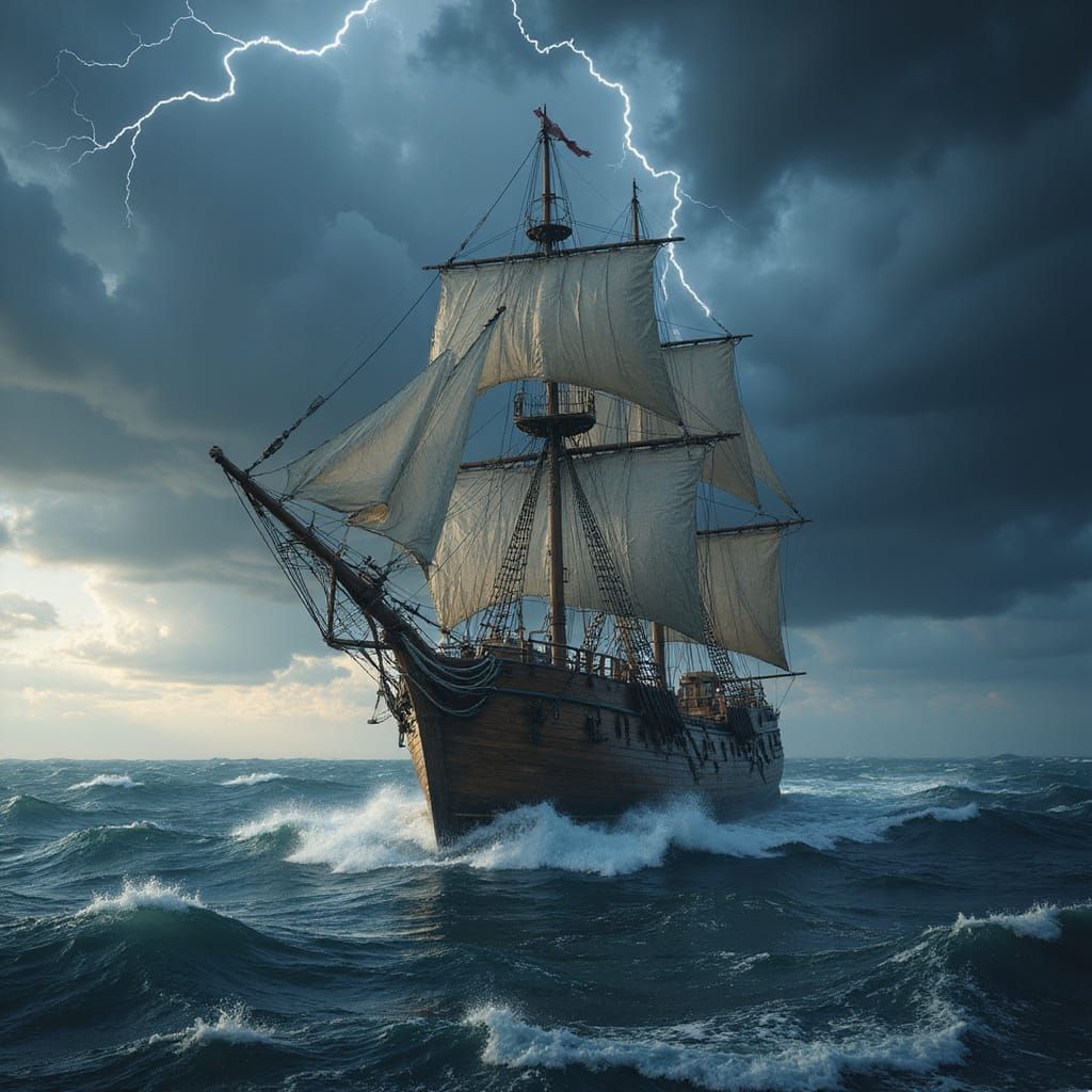 Stormy Seas Epic Ship Sails Majestically