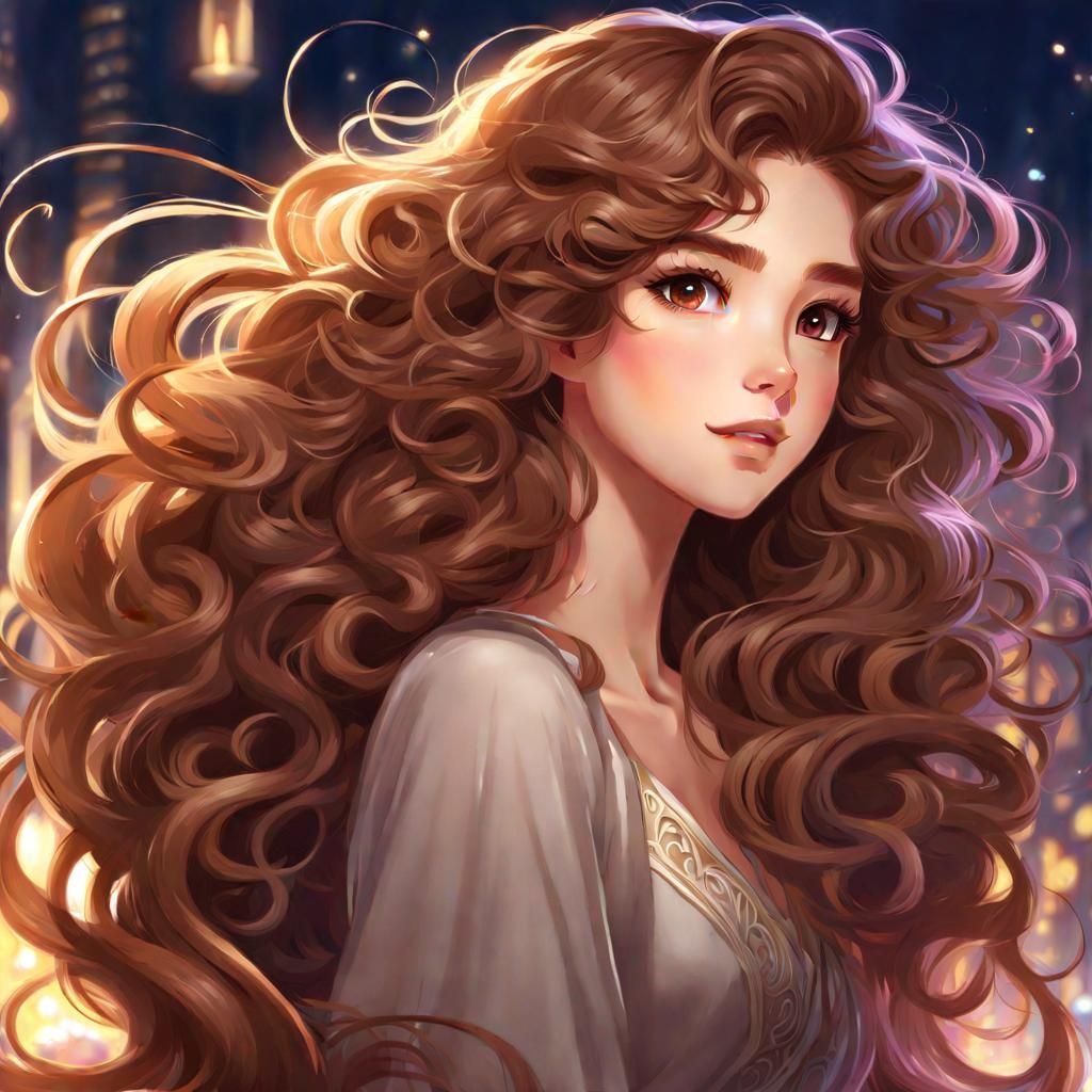 Anime Rapunzel with Long Flowing Curly Hair