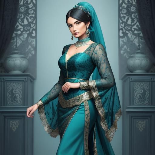 Mysterious Woman in Turquoise Outfit, High Resolution