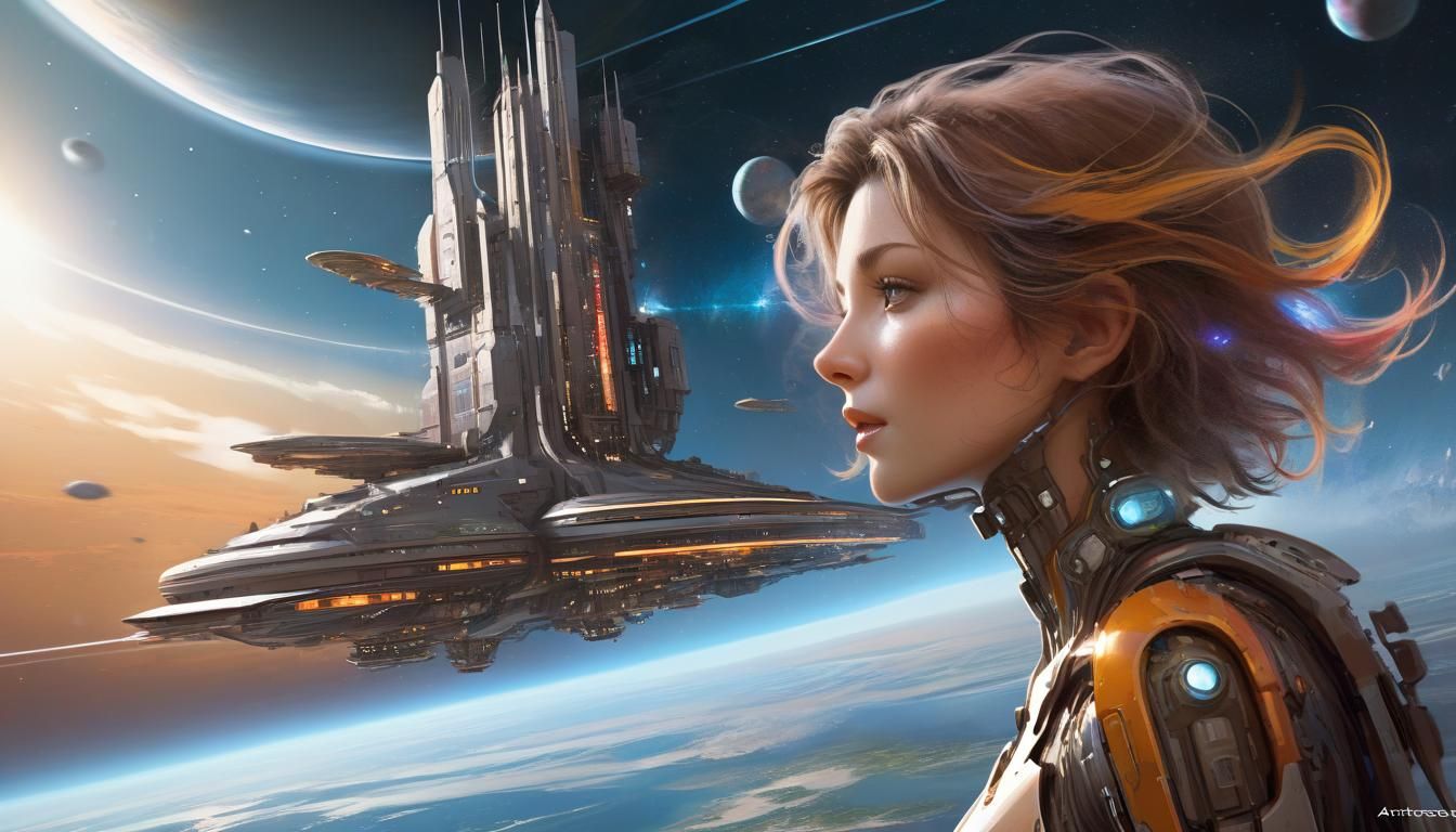 Hyperrealistic Space City Hyperjump in Chris Foss Style