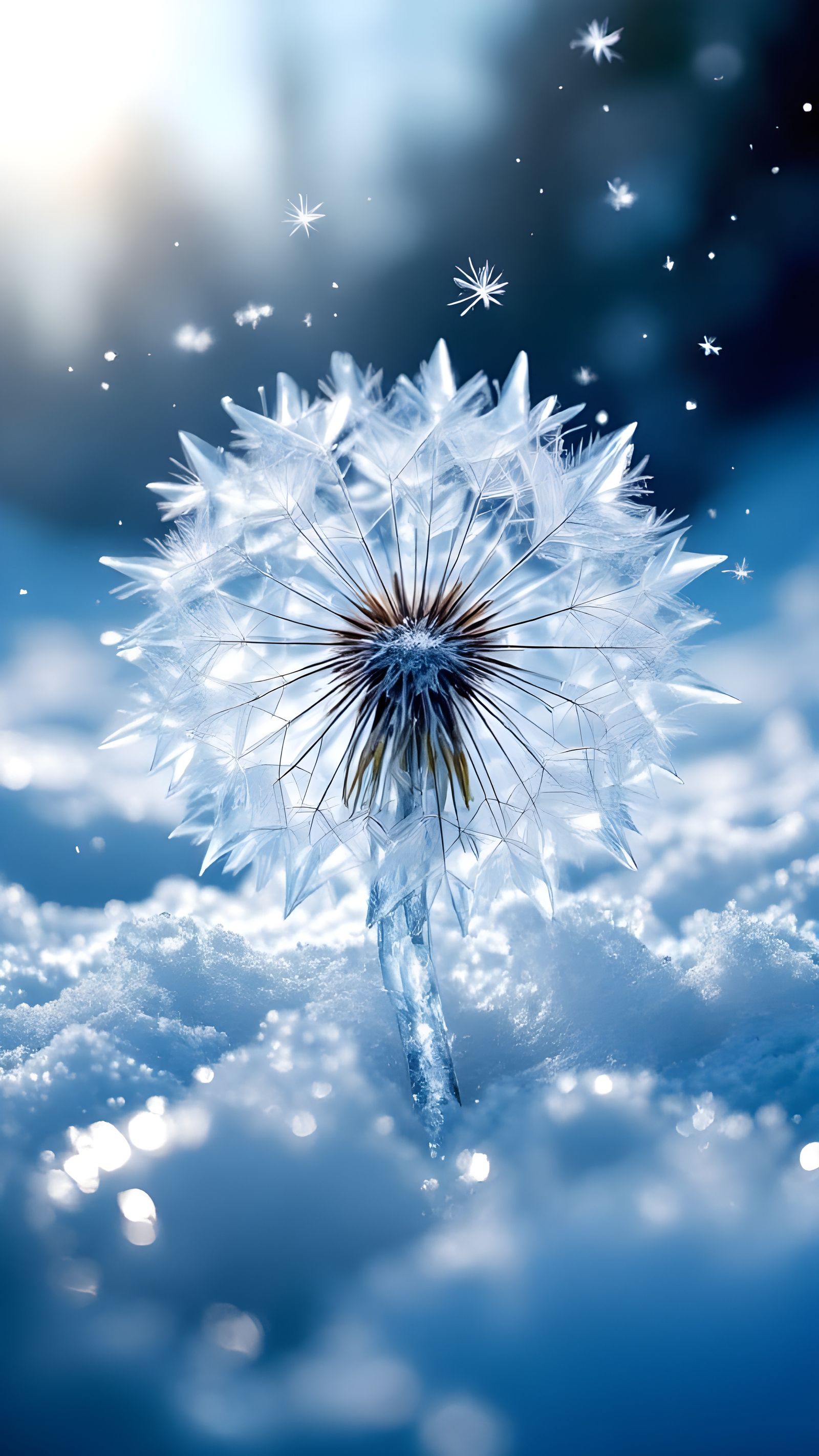 Crystal Ice Dandelion in Dramatic Glacier Blue