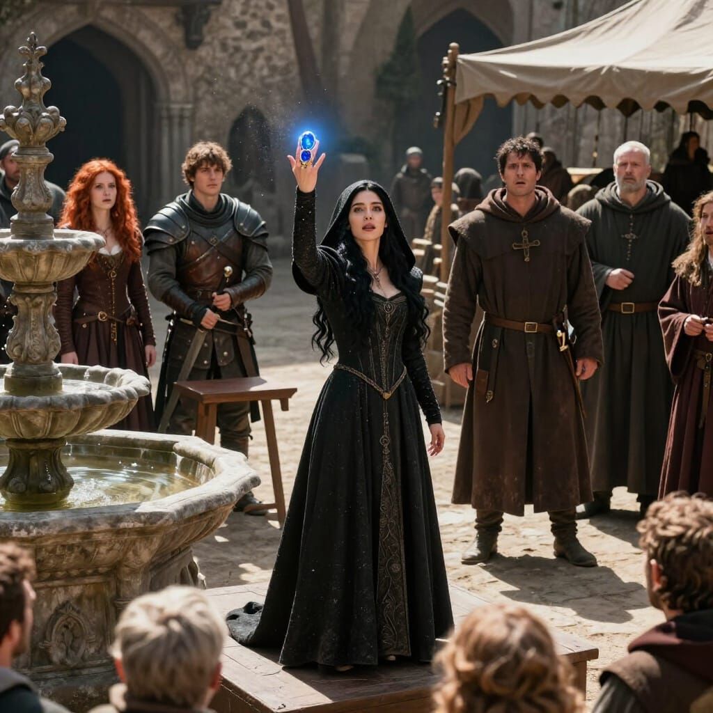 Grimdark Fantasy Market Square with Glowing Ring