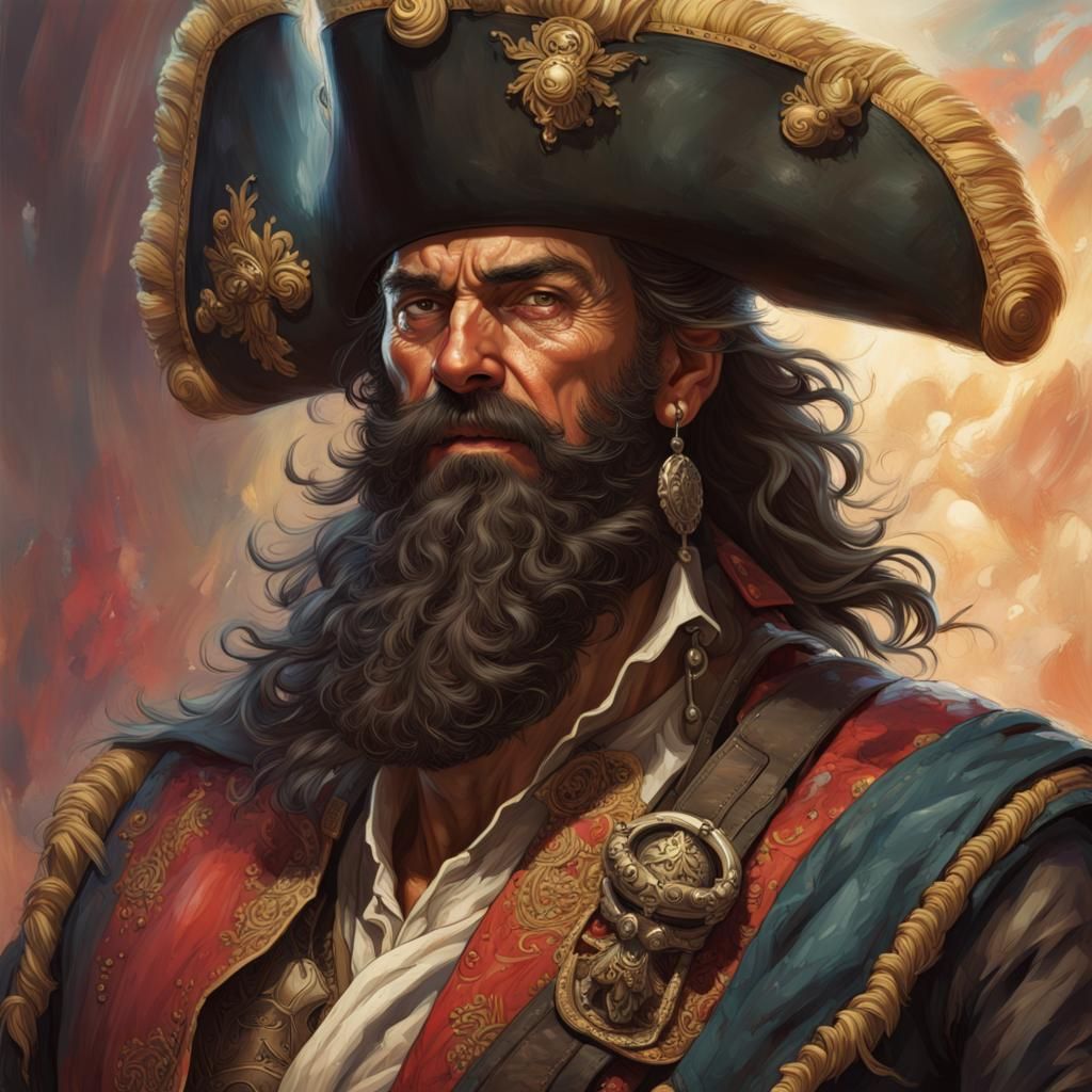 Terrifying Portrait of Blackbeard in Hyperrealism Style