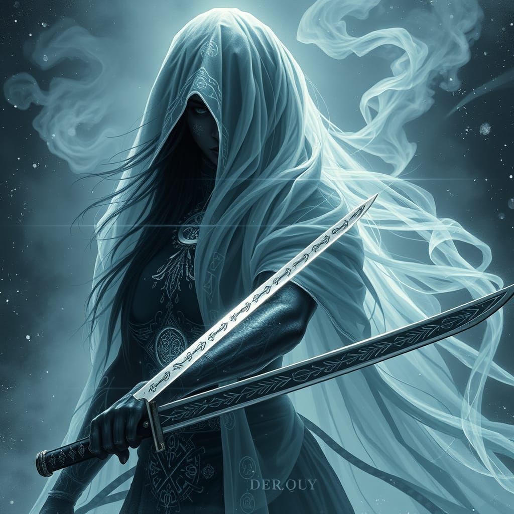Ethereal Warrior in Obsidian Skin, Veil, and Katana