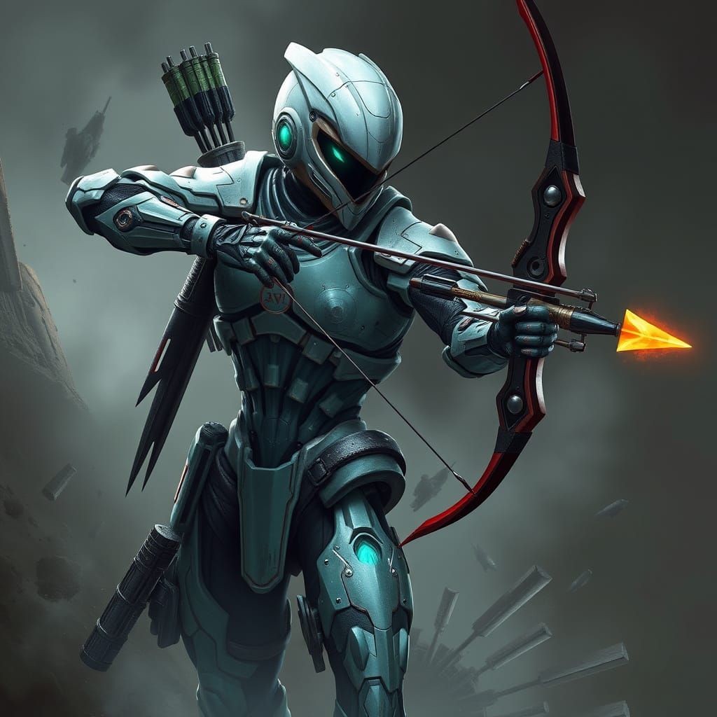 Cyborg Archer in Futuristic Armor