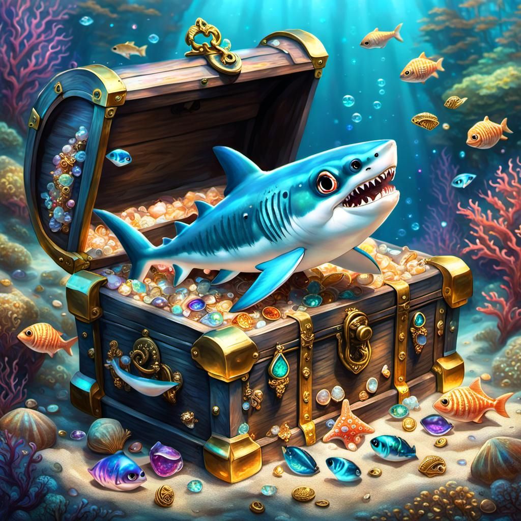 Rainbow Shark Finds Treasure: Ethereal Fantasy Art