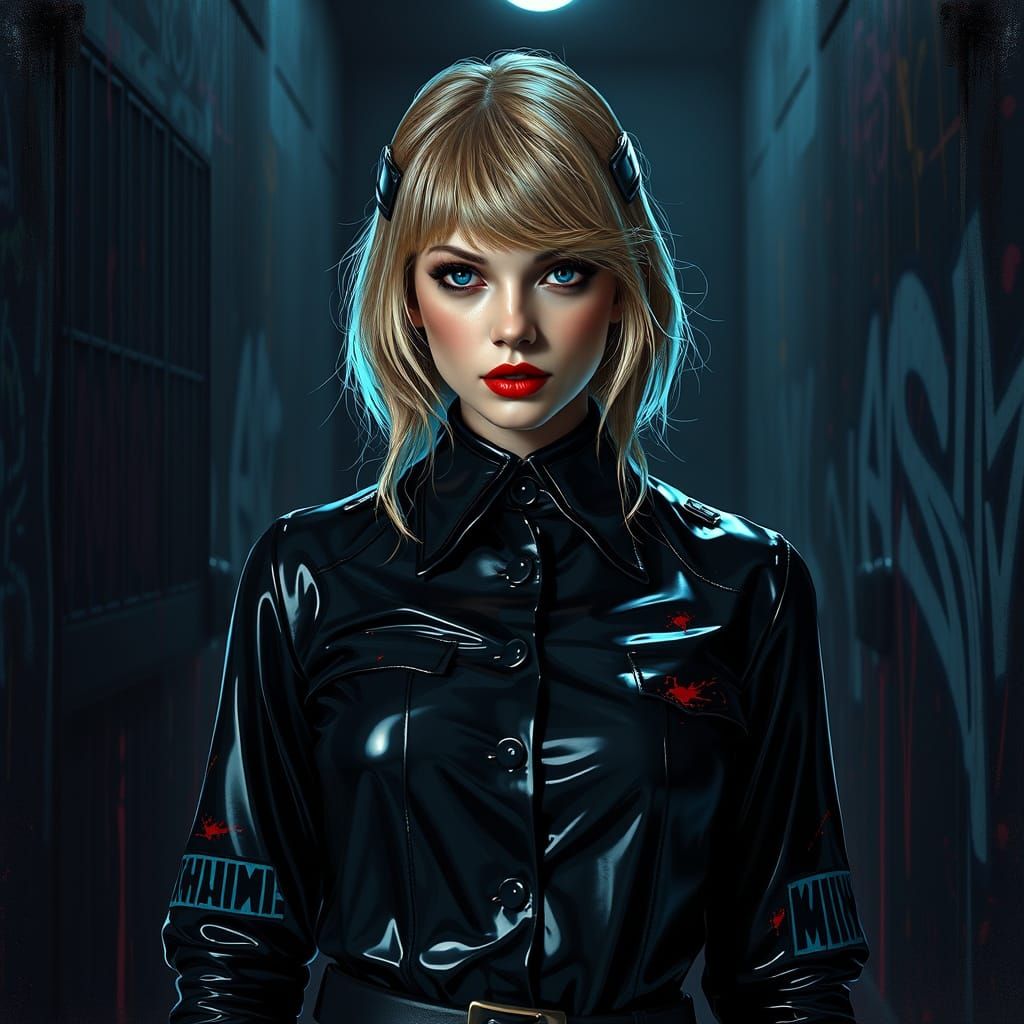 Gothic Prison Guard Taylor Swift in Dark, High-Contrast Late...