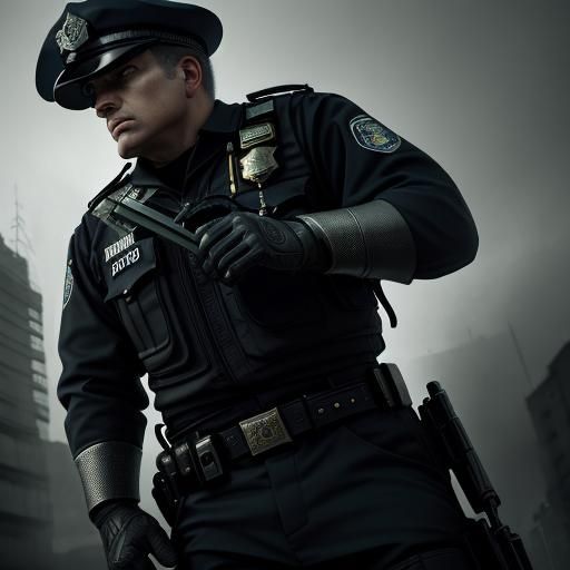 Hyperrealistic Police Officer in Cinematic Composition
