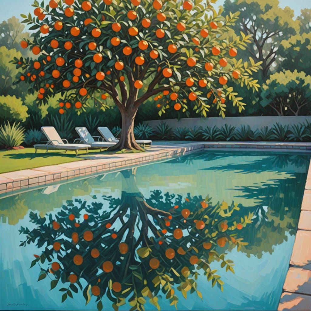 Abstract Orange Tree Oil Painting in Rothko Style