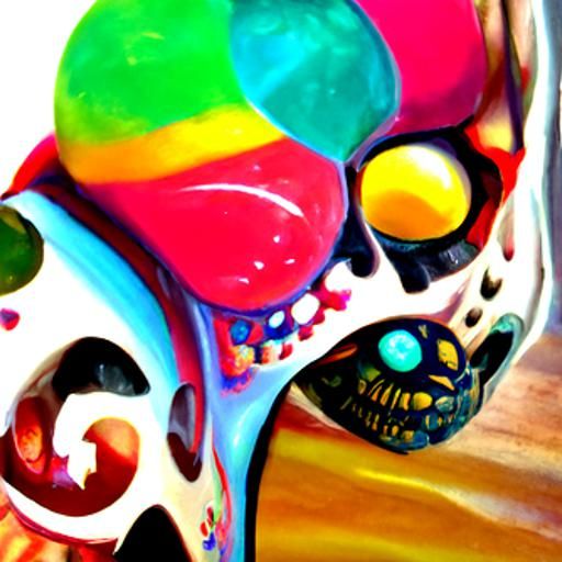 Colorful Sugar Skull Close-Up as Oil Painting