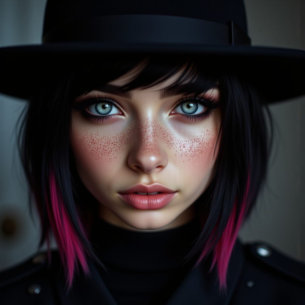 Close Up Portrait of a Beautiful Woman with Pink Hair
